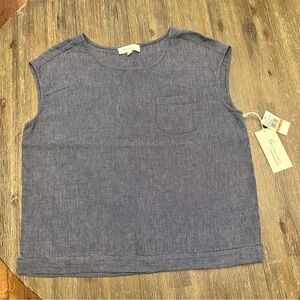 TWO by Vince Camuto S NWT NAVY Linen Sleeveless Blouse Top Womens A3
